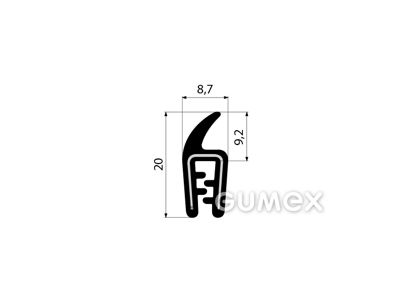 Profil U-PIRELI mit Metallverstärkung mit Flagge A1502, 1-2mm, 60°ShA, U-EPDM, Flagge-EPDM, 